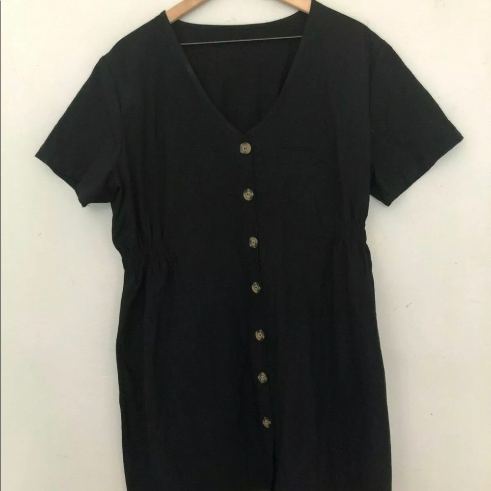 SHEIN single breasted solid day dress button front